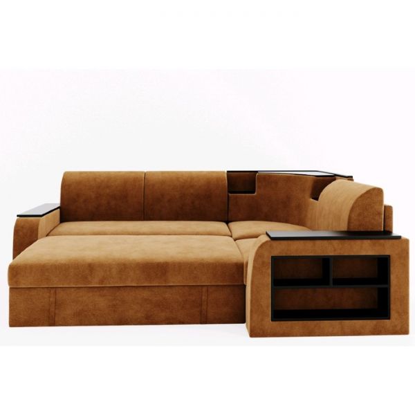 Угловой диван «Фараон», универсальный, дельфин, велюр, цвет селфи 01, вставка астор 536