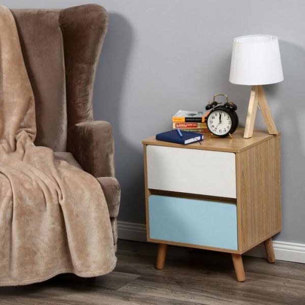 Прикроватная тумба "Скандза", бело-голубая, 2 ящика