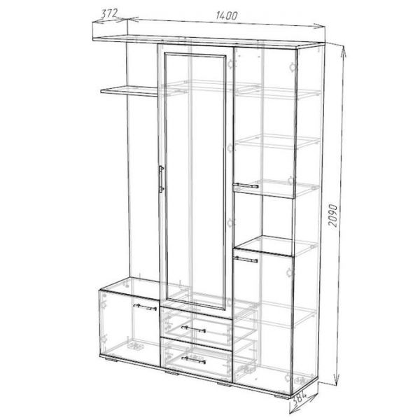 Прихожая Осло 2, 1400х2090х384, Венге/Белый