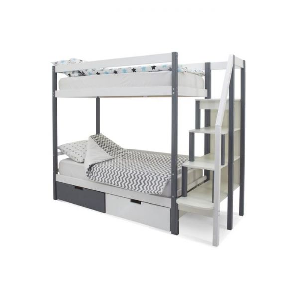 Детская двухъярусная кровать Бельмарко Svogen графит-белый