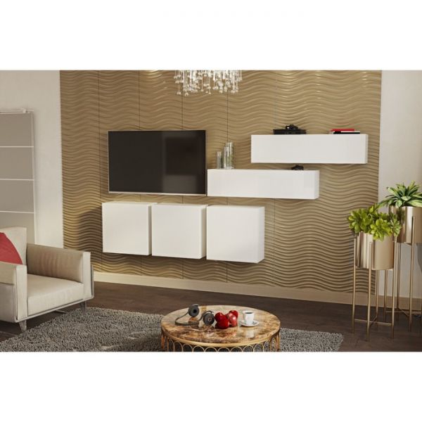 Гостиная Линда подвесная, Белый ЛДСП/Белое стекло