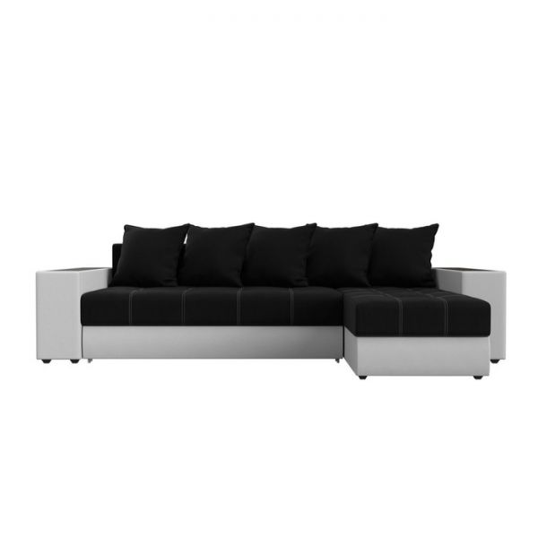 Угловой диван «Дубай», еврокнижка, правый угол, цвет чёрный микровельвет / белая экокожа
