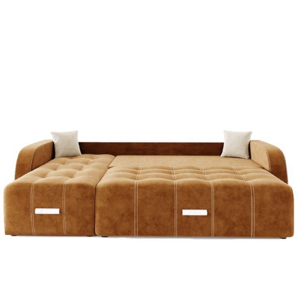 Угловой диван «Нью-Йорк», угол левый, пантограф, велюр, цвет селфи 01, подушки селфи 03