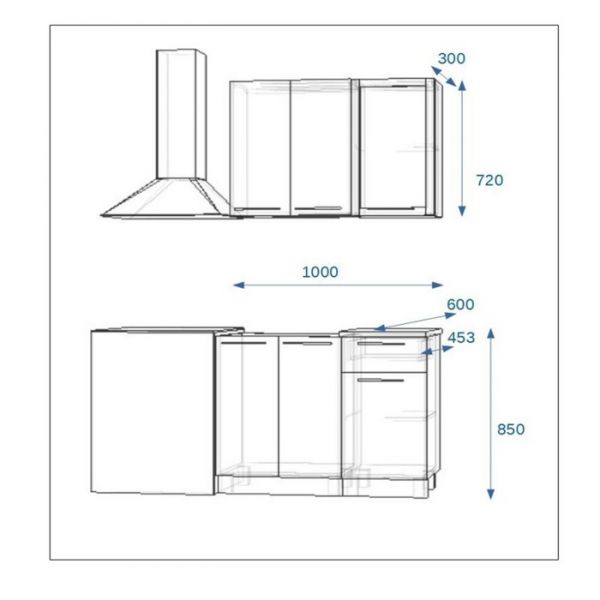 Кухонный гарнитур 1000, 5Р РоялВуд, Голубой прованс 2