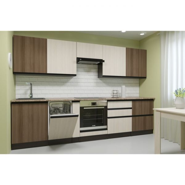 Кухонный гарнитур Яшма Экстра 3000х600 венге/аламбра темная/ясень шимо светлый/шимо темный