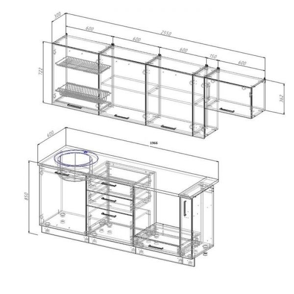Кухонный гарнитур Лофт 2566х600 Антрацит/Детройт/Антрацит,Жемчуг