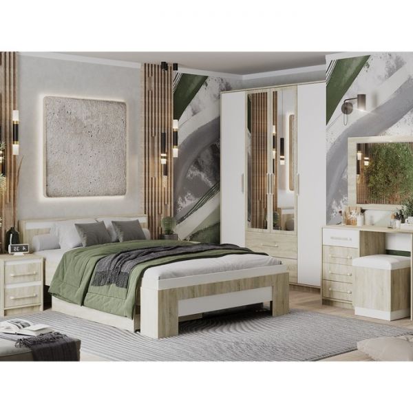 Кровать с ящиком и латами Эдем-1  1600х2000 Дуб сонома / Белый жемчуг