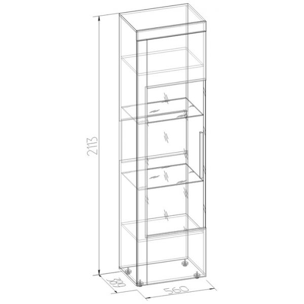 Витрина высокая «Леон 1», 560 ? 389 ? 2113 мм, цвет ясень анкор светлый / ателье светлый