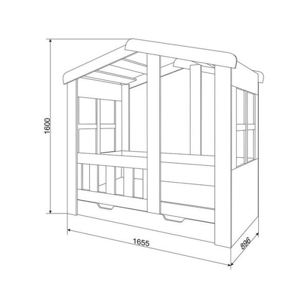 Детская кровать-чердак «Астра домик», с ящиком, цвет белый / оранжевый