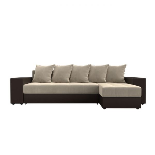 Угловой диван «Дубай», механизм еврокнижка, цвет бежевый микровельвет / коричневая экокожа