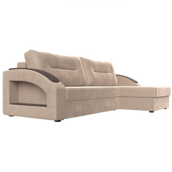 Угловой диван «Канзас», механизм еврокнижка, велюр, цвет бежевый