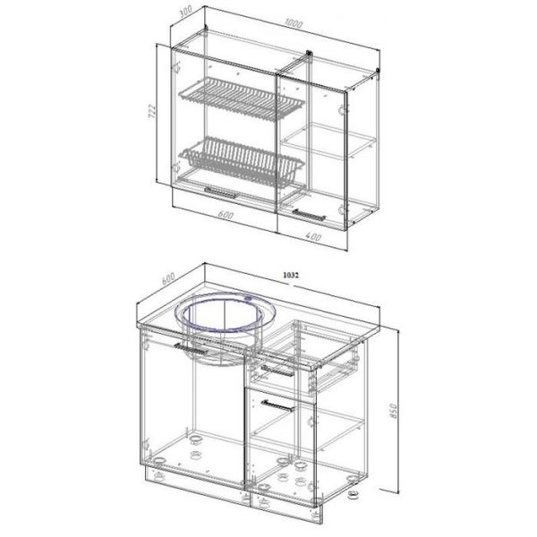 Кухня Бланка 1032х600  Белый/Мрамор Марквина белый/ Жемчуг,Пайн