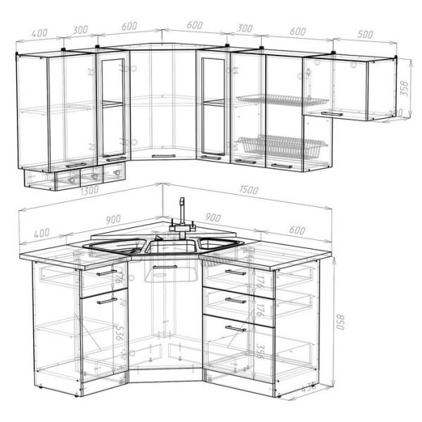 Кухонный гарнитур Симона литл 1300*2000