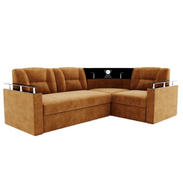 Угловой диван «София», угол правый, дельфин, подсветка, велюр, ЛДСП венге, цвет селфи 01