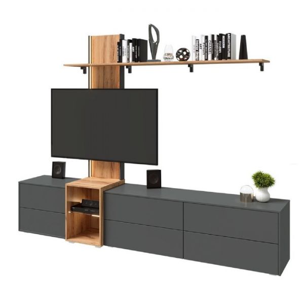 Тумба под ТВ Сплит, 2650х454х2114, Дуб крафт/Графит