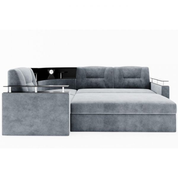 Угловой диван «София», угол левый, дельфин, подсветка, велюр, ЛДСП венге, цвет селфи 01