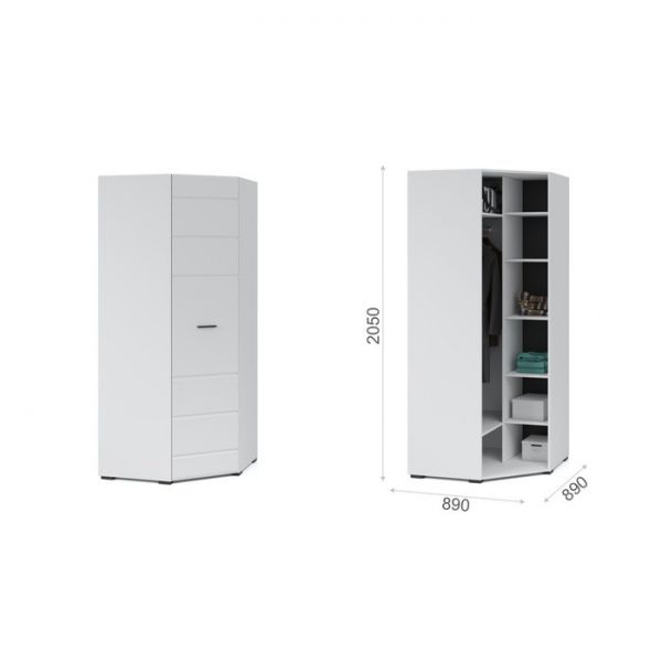 Шкаф угловой «Йорк», 524 ? 340 ? 2050 мм, цвет белый / белый глянец