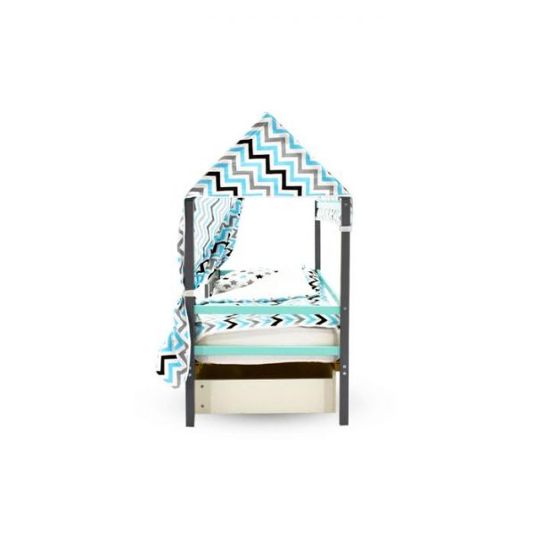 Крыша текстильная Бельмарко для кровати-домика Svogen зигзаги,графит, бирюза, серый