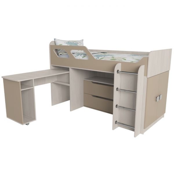 Кровать Вега 4 правый, 1950х1250х1260, Дуб молочный