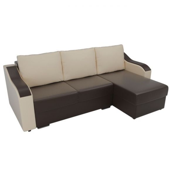 Угловой диван «Монако», механизм еврокнижка, экокожа, цвет бежевый / коричневый