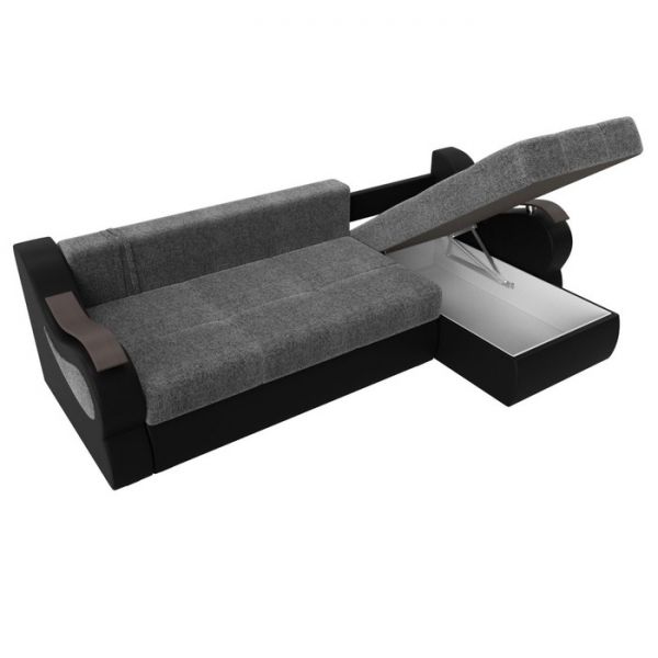 Угловой диван «Меркурий», еврокнижка, правый угол, серая рогожка/чёрная экокожа