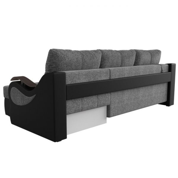 Угловой диван «Меркурий», еврокнижка, правый угол, серая рогожка/чёрная экокожа