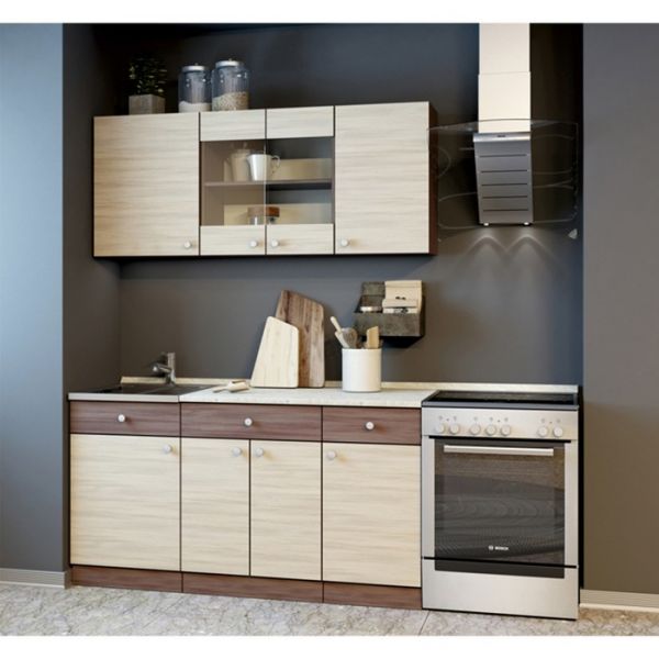 Кухонный гарнитур Шимо 1500, Ясень шимо темный/Светлый