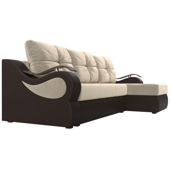 Угловой диван «Меркурий», еврокнижка, микровельвет, цвет бежевый / коричневая экокожа