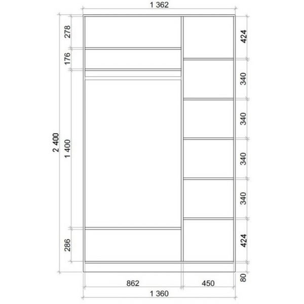 Шкаф-купе Хит-24-14-66 Ясень шимо тёмный, Цапли