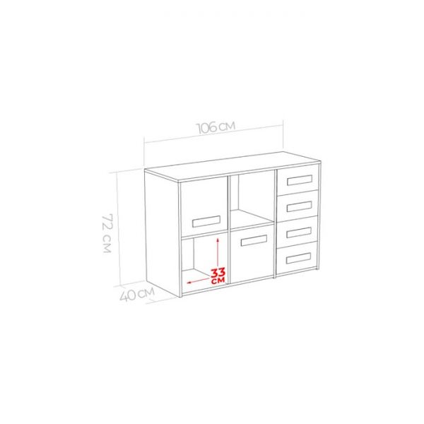 Тумба Юниор правая 4 ящика и двери 1056х400х714 Белая аляска/Графит