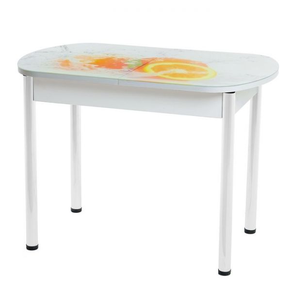 Стол раздвижной с фп Лайм 2 1100/1500х700х777 стол. Стекл./Пояс белый/прямые ноги