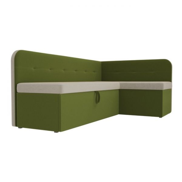 Кухонный угловой диван «Форест», механизм дельфин, микровельвет, цвет бежевый/зелёный