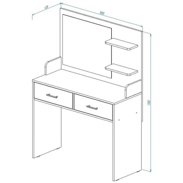 Столик туалетный с зеркалом СТ-2 1380х1000х420 Ясень Шимо Светлый/Темный