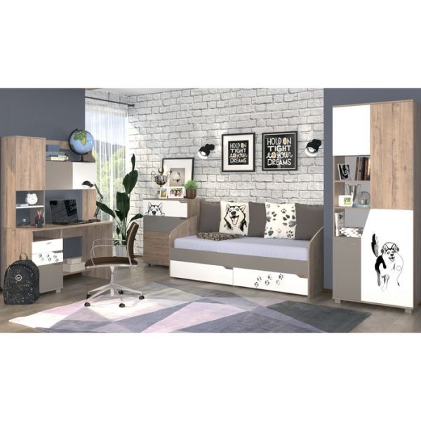 Тумба с ящиком и мягким Хаски-52 ирландский дуб/белый/мокко