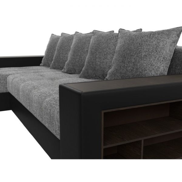 Угловой диван «Дубай», еврокнижка, правый угол, цвет серая рогожка / чёрная экокожа