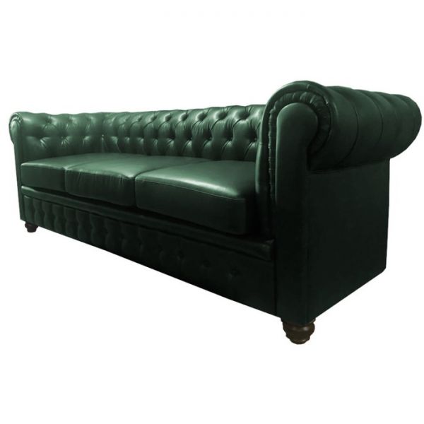 Диван "Честерфилд", 3х местный, экокожа темно-зеленая