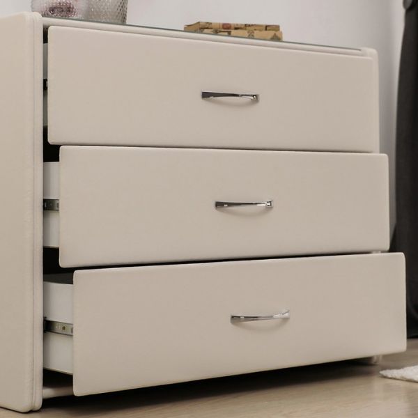 Комод «Алеро», 3 ящика, 1010 ? 375 ? 765 мм, экокожа, стекло, цвет взбитые сливки