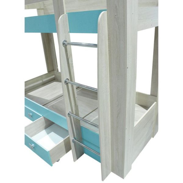 Кровать 2-х ярусная с двумя ящиками СИТИ / Дуб сонома / Аква