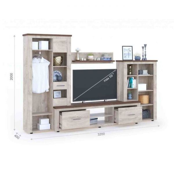 Гостиная «Мэдисон», 3200 ? 450 ? 2000 мм, цвет дуб эндгрейн / дуб экспрессив бронзовый