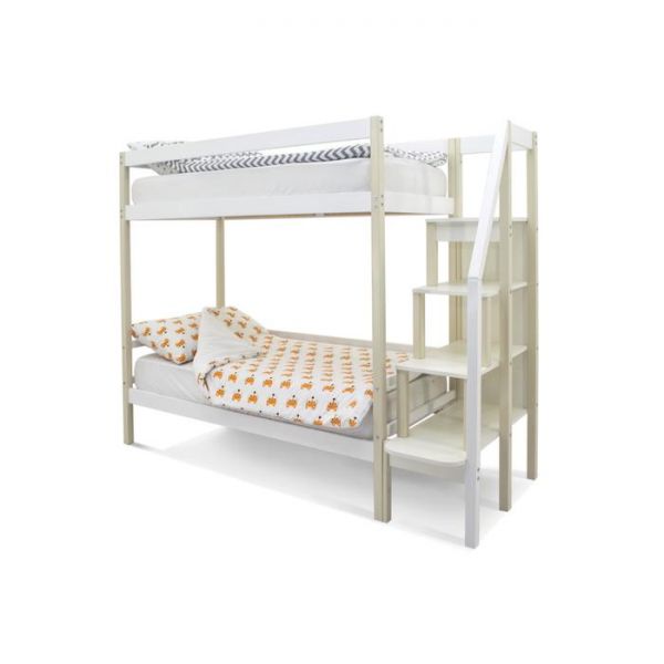 Детская двухъярусная кровать Бельмарко Svogen бежево-белый