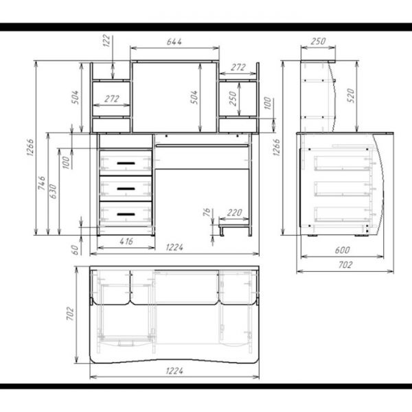Стол компьютерный Большой 1220х700х1250 Венге темный/Венге светлый