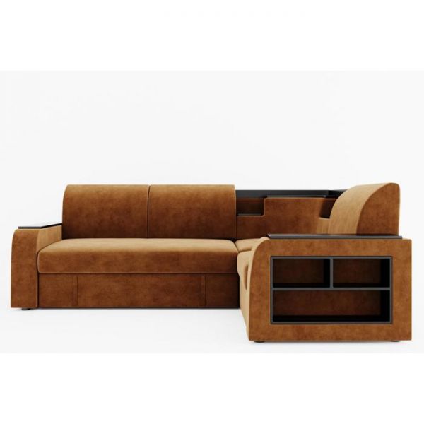 Угловой диван «Фараон», универсальный, дельфин, велюр, цвет селфи 01, вставка астор 536