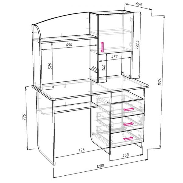 Стол компьютерный Альянс 5, 1200х600х1580, Ясень шимо светлый/Темный