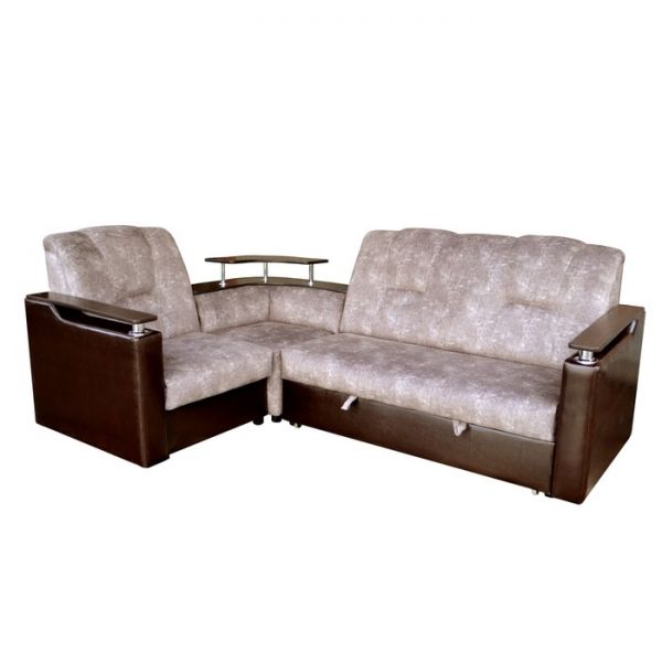 Диван угловой "Непал-3" ткань Дублин 2 / коричневая экокожа