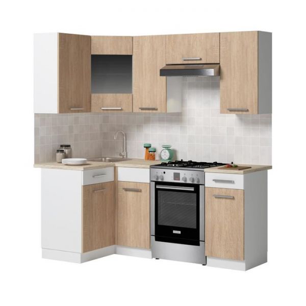 Кухонный гарнитур Алиса угловой, 2000 х 1100 мм, цвет Белый/дуб сонома