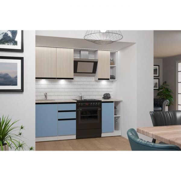 Кухонный гарнитур Соната медиум 1400х600 Ясень шимо светлый,Капри/Белый