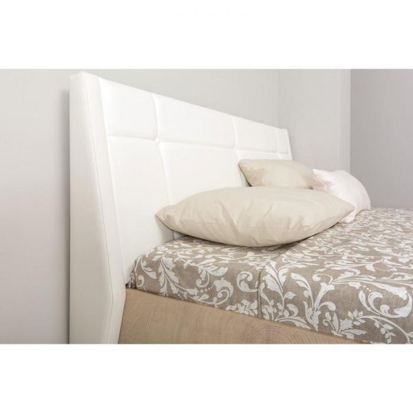 Кровать двуспальная Муссон 11.28 с/м 1600х2000, с ортопедом и ПМ , Кожзам белый/Дуб