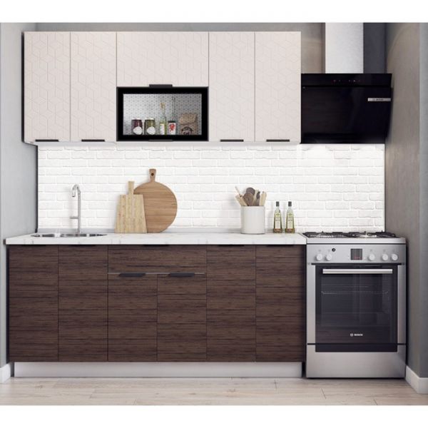 Кухонный гарнитур Стоун 1800х600 белый/грей софттач/палисандр