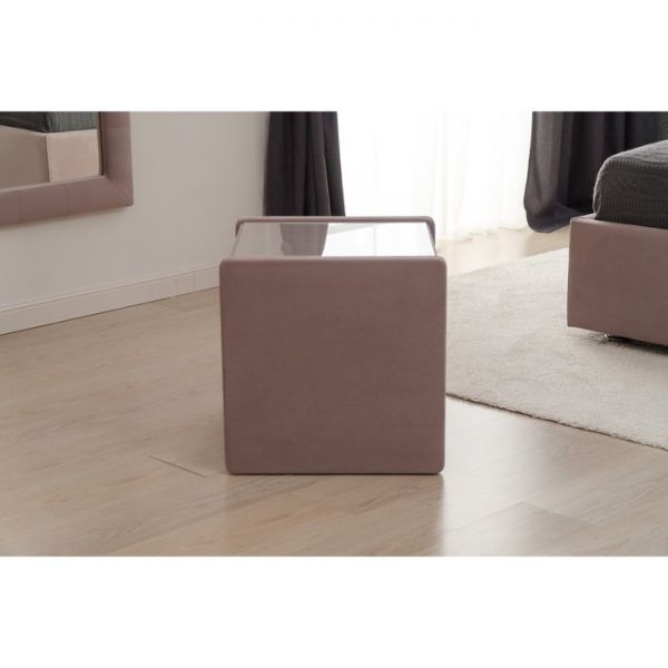 Тумба «Алеро», 2 ящика, прозрачное стекло, велюр velutto 11, цвет розовый
