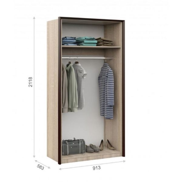 Шкаф 2-х дверный «Эшли», 913 ? 583 ? 2118 мм, цвет венге / дуб сонома